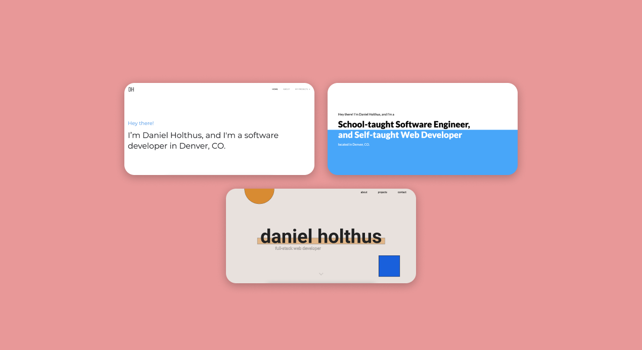 Screenshots of past portfolio project homepage renditions